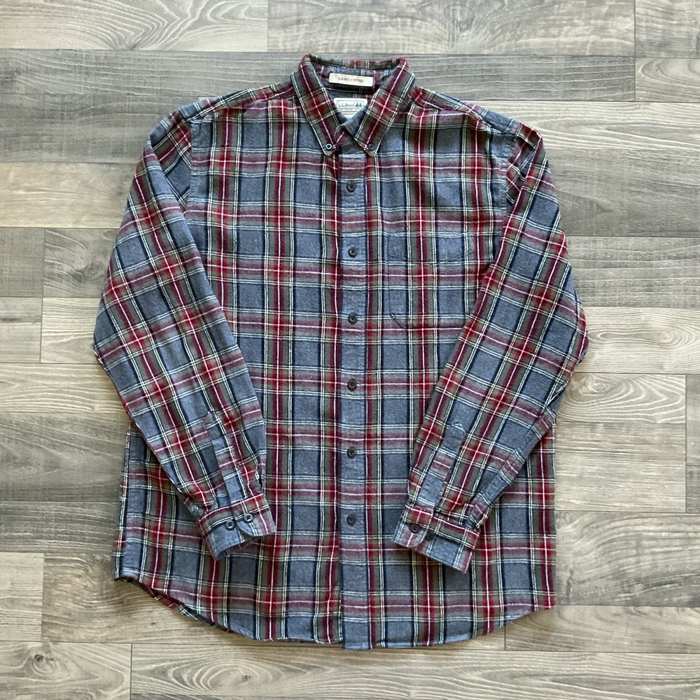 LL Bean Flannel Shirt Men’s LARGE Slightly Fitted Grey Red Black 298167